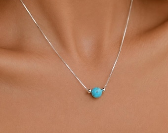 Genuine Turquoise Necklace | 925 Sterling Silver Turquoise Necklace | Minimalist Gemstone Necklace | December Birthstone Gift for Her