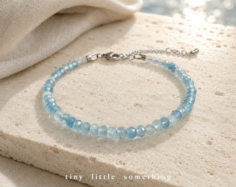 Natural Aquamarine Bracelet Dainty Birthstone Bracelet Gift for Women Friendship Bracelet