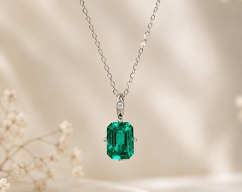 Genuine Emerald Necklace Sterling silver Emerald Pendant Green Gemstone Necklace Lab Emerald Necklace Bridal Jewellery