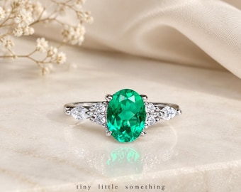 Genuine Emerald Ring Sterling Silver Ring Engagement Ring May Birthstone Ring Engagement Ring Gift for Her