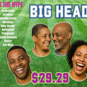 MAKE A BIG IMPRESSION with Custom Big Head Cutouts & Lifesize Stand-Ups! Multiple Sizes Available