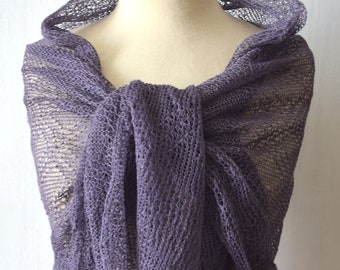 Linen Scarf Knit Shawl  Natural Summer Wrap Violet  Women Accessory Gift for her