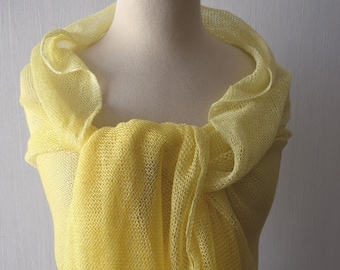 Ombre  Yellow Linen Shawl Knitted Hand dyed Scarf Wrap Natural Flax Women Summer Accessory