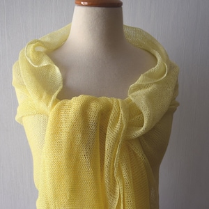 Ombre  Yellow Linen Shawl Knitted Hand dyed Scarf Wrap Natural Flax Women Summer Accessory