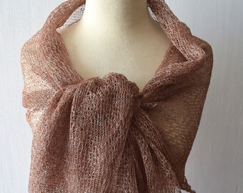 Brown Linen Shawl Knitted Natural  Summer Scarf Wrap for Women Summer Accessory