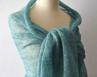 Linen Shawl Large Wrap Mint Green Knitted Natural Lace Scarf Natural Spring Summer Women Accessory