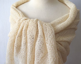 Popular Right Now Cream Linen Scarf Knit Shawl  Natural Summer Wrap  Women Accessory Gift for her