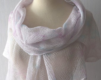 White Fuchsia Purple Turquoise  Linen Shawl Poncho Top Hand Dyed Women Summer Accessory