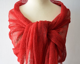 Red Natural Linen Wrap Scarf Shawl Knitted Summer for Women Bridal Shawl