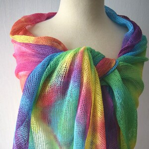 Popular right now Rainbow Linen Shawl Hand dyed Knitted Natural Flax Wrap Women Summer Accessory Blue Red Yellow Green Orange Purple