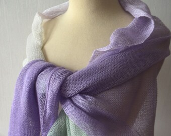 Linen Shawl Wrap Scarf Lilac Violet White Light Green Hand Dyed Summer Bridal Wedding Accessory