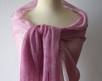 Wedding  Shawl Ombre Linen Peony Pink Knitted Hand dyed Scarf Wrap Natural Flax Women Summer Accessory