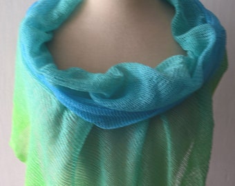 Linen Poncho Shawl Lime Green Turquoise Blue Yellow Top  Hand Dyed Women Summer Accessory