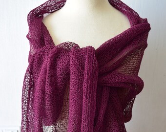 Popular Right Now Burgundy Linen Scarf Knit Shawl  Natural Summer Wrap  Women Accessory Gift for her