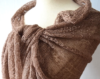 Brown Pure Linen Shawl Knitted Natural  Summer Scarf Wrap for Women Summer Accessory
