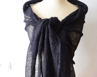 Linen Shawl Black Lace Scarf Knitted Natural Summer Flax  Wrap Women Accessory