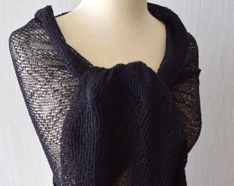 Black Linen Shawl Lace Scarf Knitted Natural Summer Flax  Wrap Women Accessory