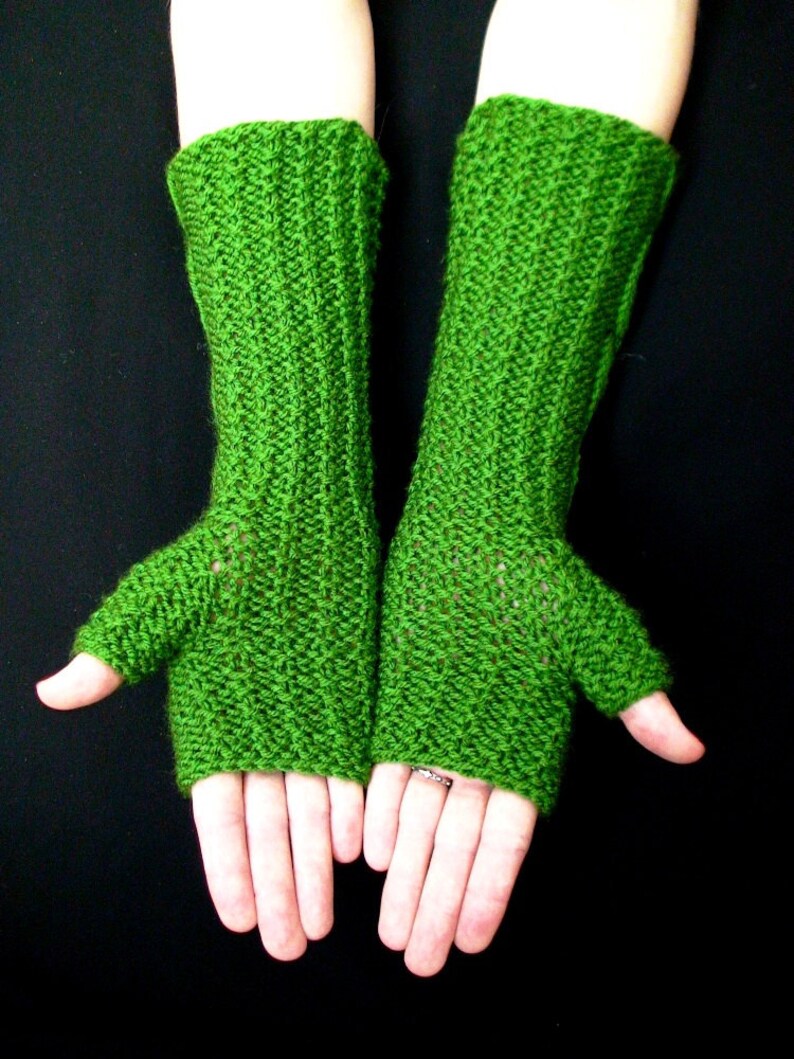 Fingerless Gloves Green Wrist Warmers Grass Green Cabled Extra Etsy