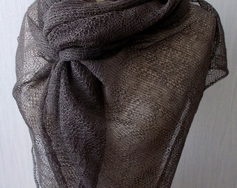 Linen Scarf Shawl Knitted Natural Summer Wrap in Earth Brown Taupe