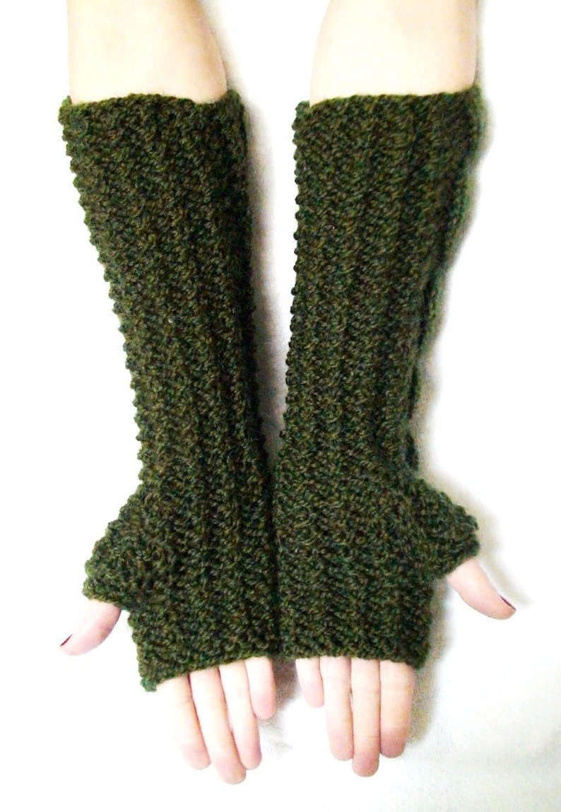 Fingerless Gloves Elbow Length Arm Warmers Dark Green Forest Etsy