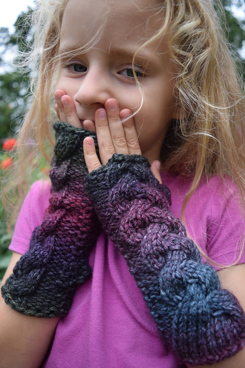 Kids Fingerless Gloves for Girls Cabled Warm Green Blue Purple Etsy