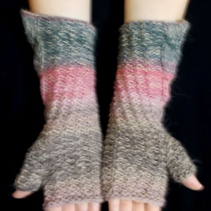 Fingerless Gloves Cabled Warm Arm Warmers Salmon Pink Light Brown Violet Grey Handknitted image 5
