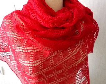 Bufanda de Lino Mantón de Encaje Rojo Punto Abrigo de Verano Natural