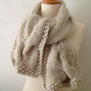 Chunky Scarf Handknit Big Cowl Extra Thick Cabled Soft in Natural White ...