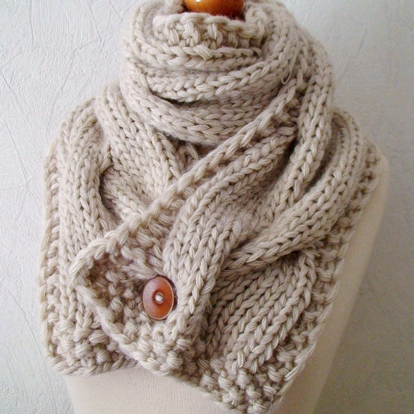 Bufanda gruesa Handknit Big Cowl Extra Grueso Cableado Suave en Blanco Natural Beige Alpaca Merino Lana Kid mohair