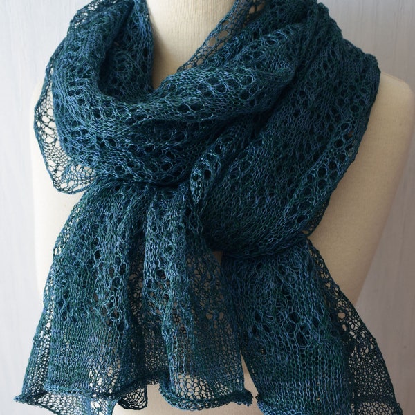 Linen Shawl Lace Scarf  Knitted Natural Summer Wrap in Green  Blue Teal Women Accessory