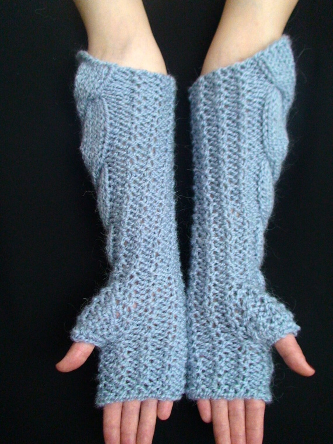 Fingerless Gloves Elbow Length Arm Warmers Light Blue Extra Etsy