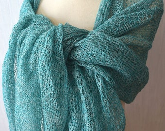 Linen Wrap Light Green Mint White  Knitted Natural Lace Scarf Shawl Natural Spring Summer Women Accessory