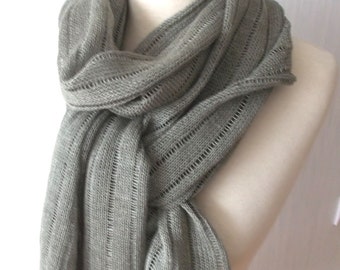 Linen Scarf Khaki Knit Shawl  Natural Summer Wrap for  Women