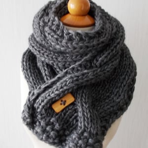 Popular Right Now Chunky Scarf Handknit Big Cowl Extra Thick Cabled Soft  in Dark Grey Winter Accessory Men Women Unisex