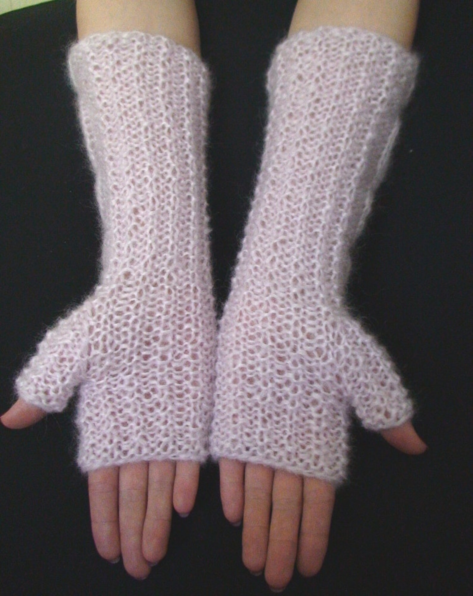 Fingerless Gloves Hand Knit Wrist Warmers Light Pale Pink Etsy