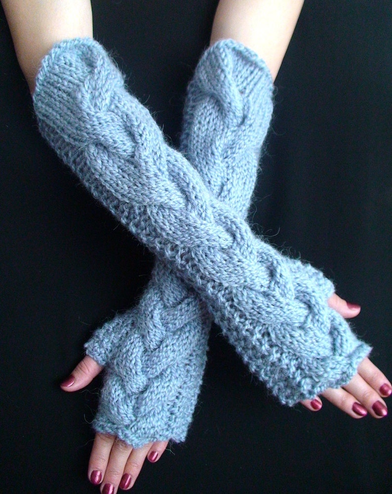 Fingerless Gloves Elbow Length Arm Warmers Light Blue Extra Etsy