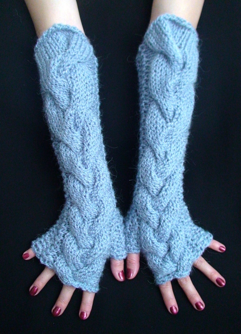 Fingerless Gloves Elbow Length Arm Warmers Light Blue Extra Etsy