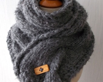 Chunky Scarf Handknit Big Cowl Extra Thick Cabled Soft  in Dark Grey Winter Accessory Men Women Unisex