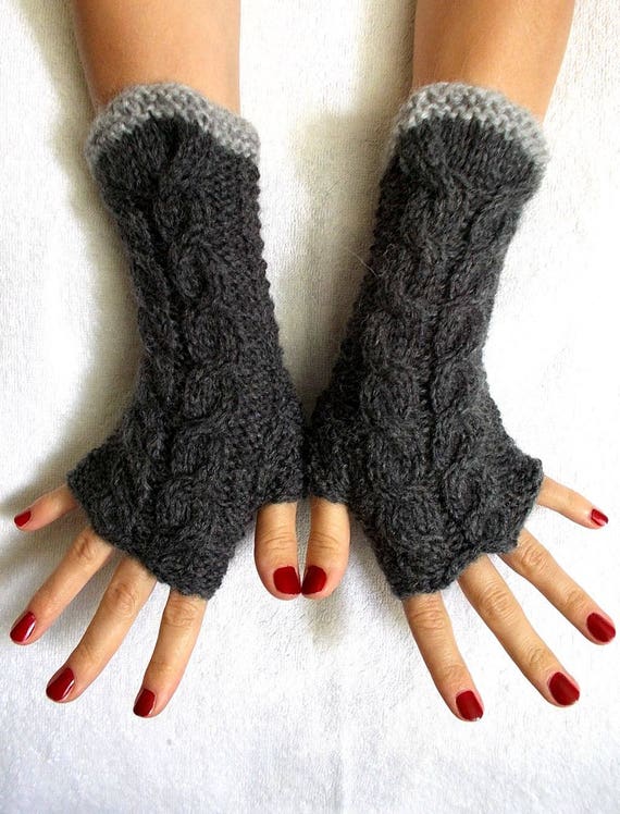 Fingerless Gloves Cabled Warm Wrist Warmers Grey Fingerless Mittens Women  Winter Accessory -  Canada