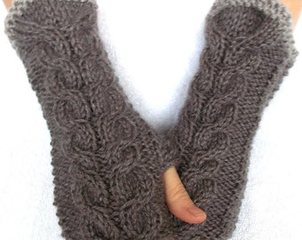Fingerless Gloves Cabled  Warm Wrist Warmers Earth Brown Beige Camel Women Winter Accessory