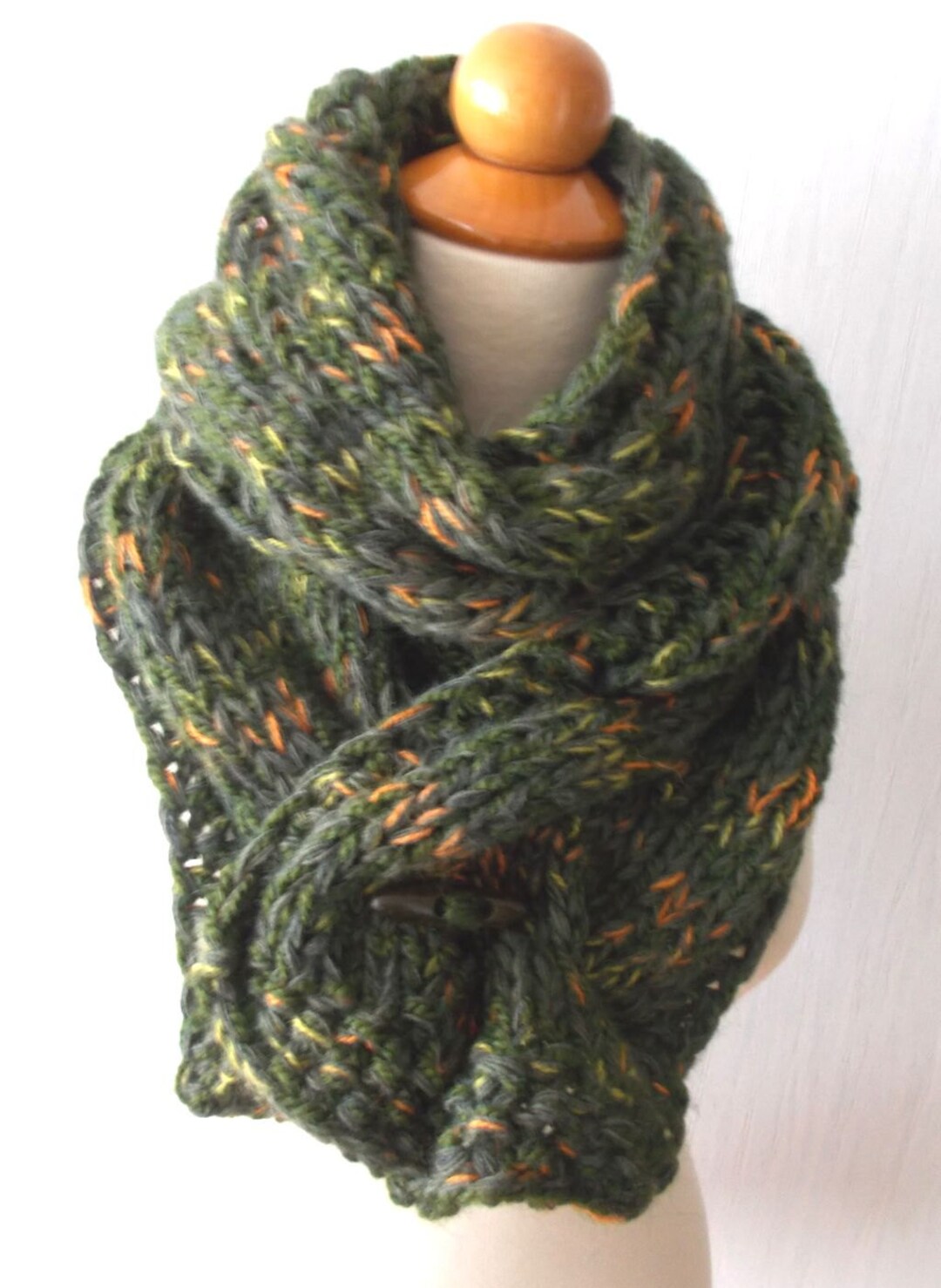 Chunky Scarf Big Cabled Moss Green Khaki Winter Cowl Hand - Etsy