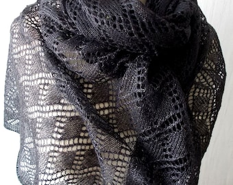 Linen Scarf Anthracite Grey Knitted Natural Spring Summer Shawl Lace Wrap