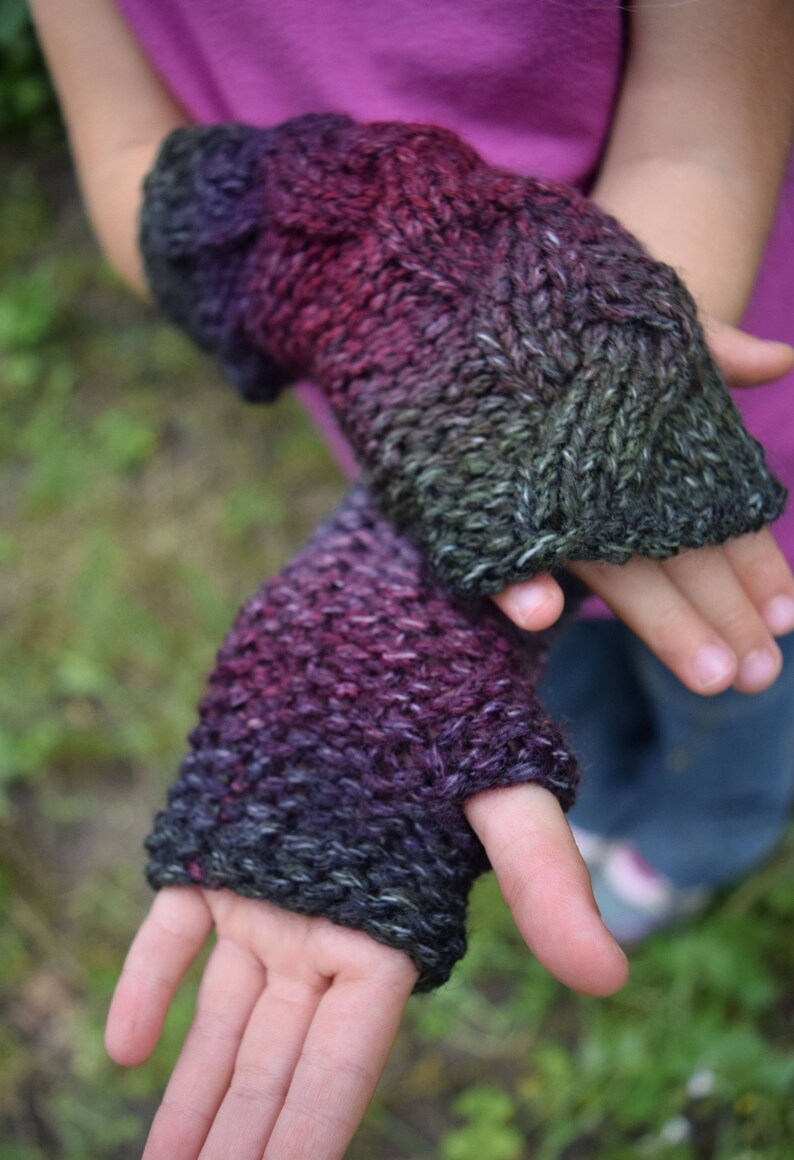 Kids Fingerless Gloves for Girls Cabled Warm Green Purple Etsy