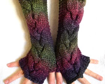 Fingerless Gloves Green  Purple Maroon Pink Violet Handknit Soft Acrylic Mittens