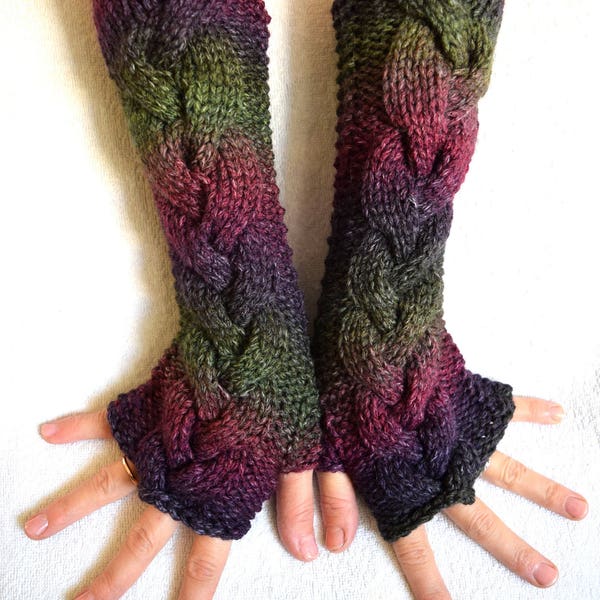 Fingerless Gloves Green  Purple Maroon Pink Violet Handknit Soft Acrylic Mittens