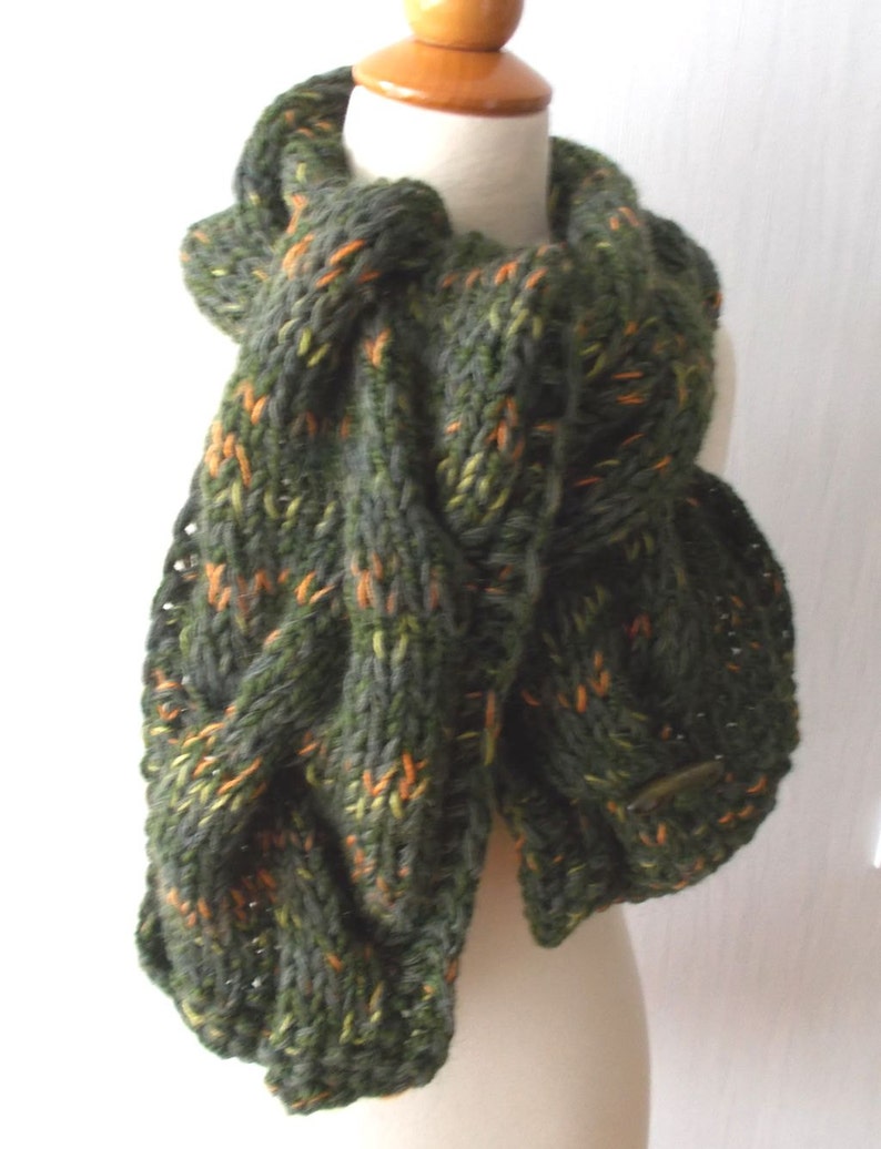 Chunky Scarf Big Cabled Moss Green Khaki Winter Cowl Hand - Etsy