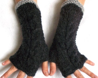 Fingerless Gloves Cabled Warm Wrist Warmers Dark Grey  Fingerless Mittens Women Winter Accessory