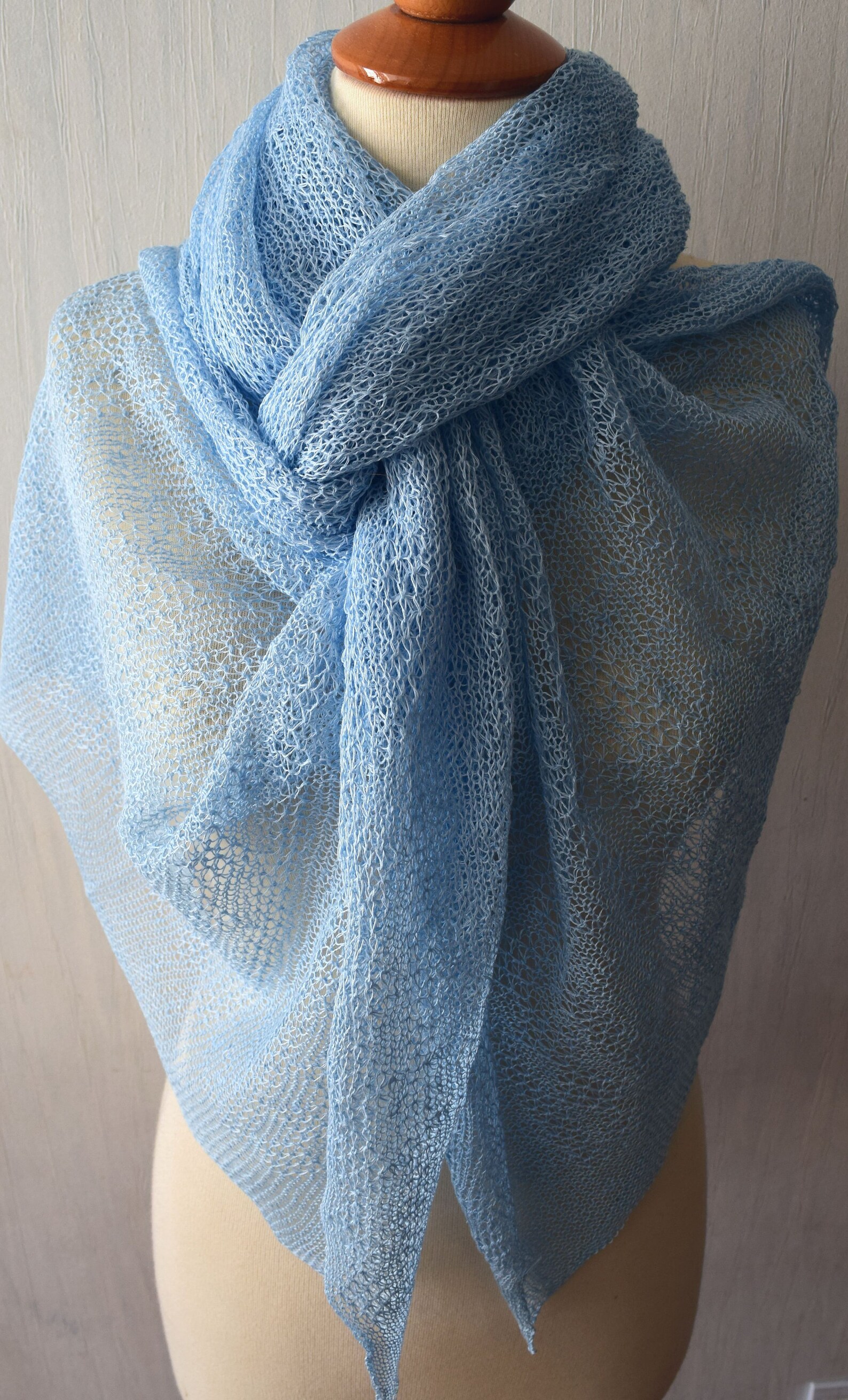 Light Blue Linen Shawl Blue Knitted Natural Summer Scarf Wrap Etsy