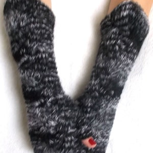 Hand Knit Fingerless Gloves Cabled Arm Warmers in Black White Grey Warm Women Winter Accessory image 4