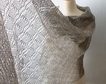 Linen Scarf Lace Shawl Knitted Natural Summer Wrap in Earth Brown Grey